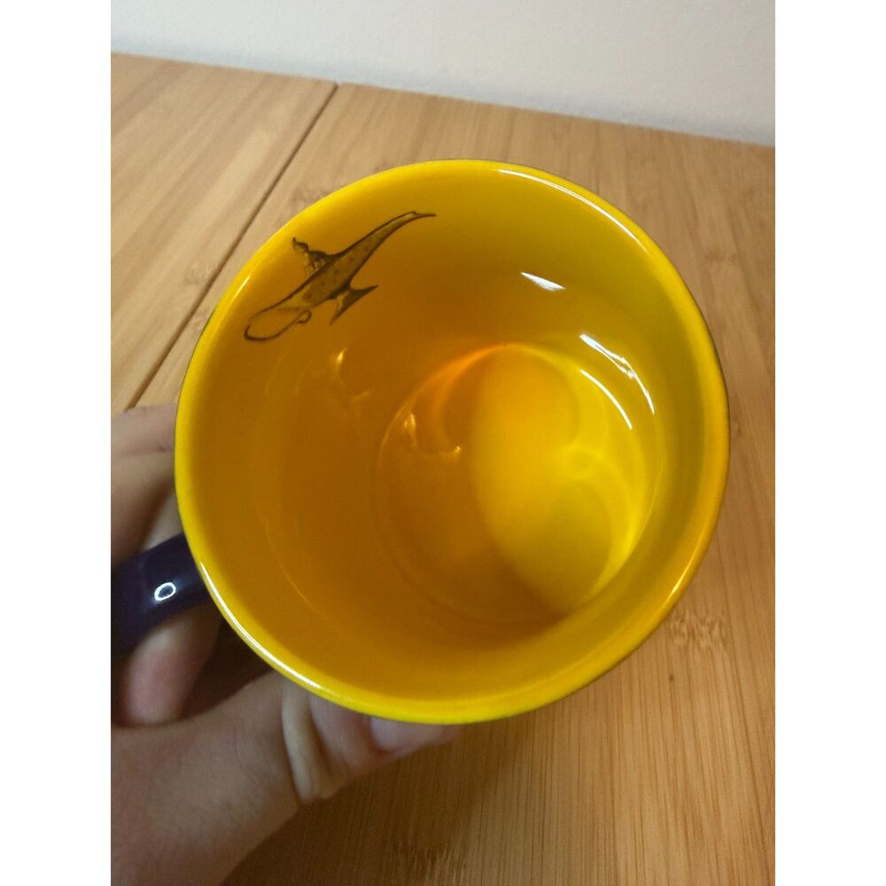 Disney Store Aladdin Coffee Mug Blue Yellow Magic Genie Lamp Script Logo Ceramic